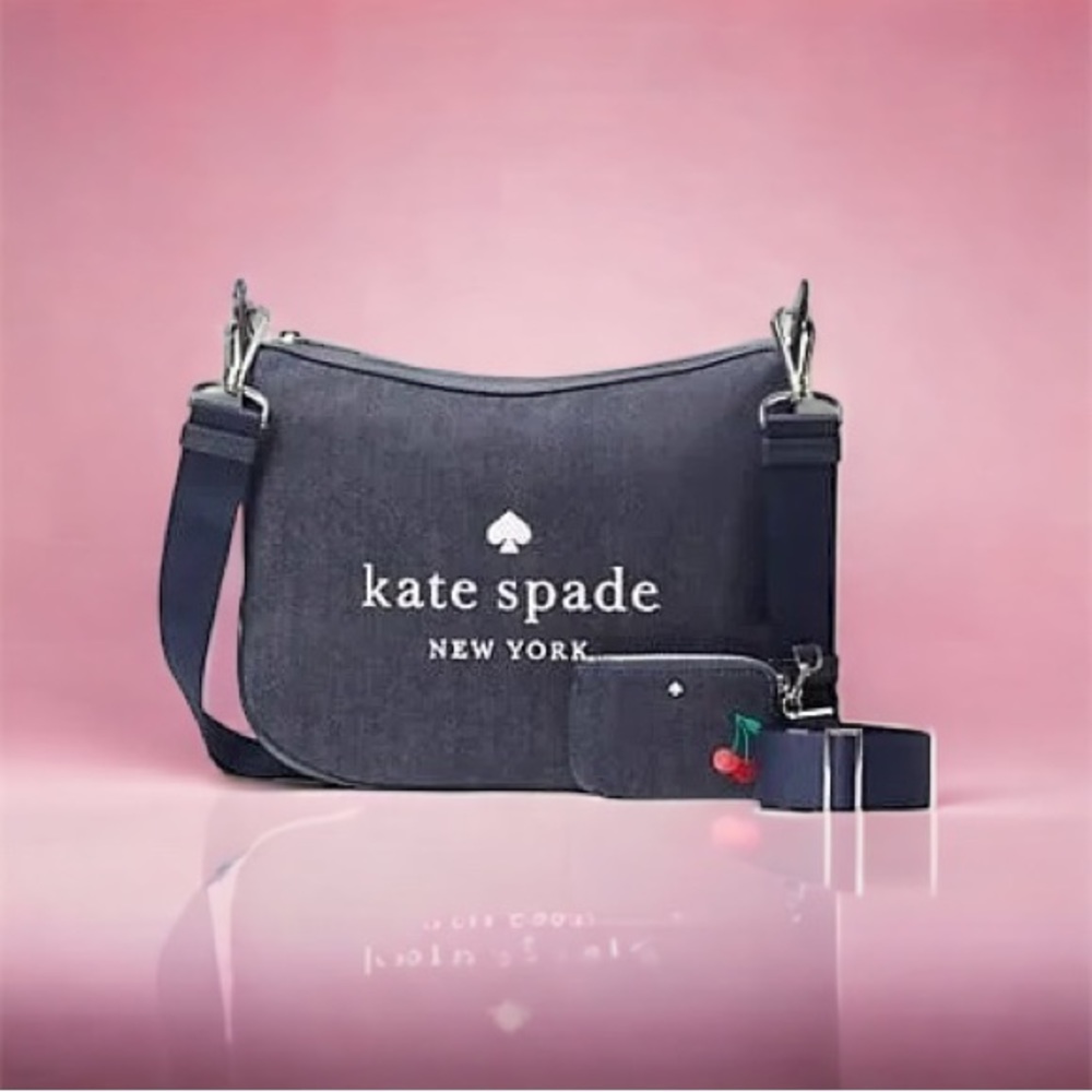 NWOT $399 MSRP Kate Spade Denim Cherry Embroidered Rosie Crossbody